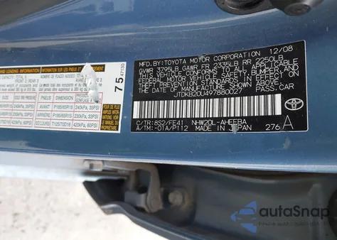 2009 Toyota Prius z USA, uszkodzony, nr VIN JTDKB20U497880027